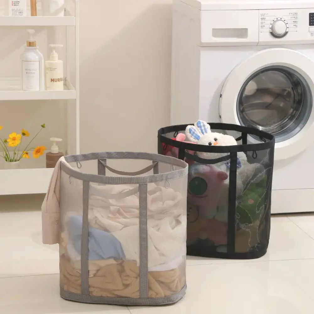 Foldable Nylon Mesh Laundry Basket with Hanging Loop