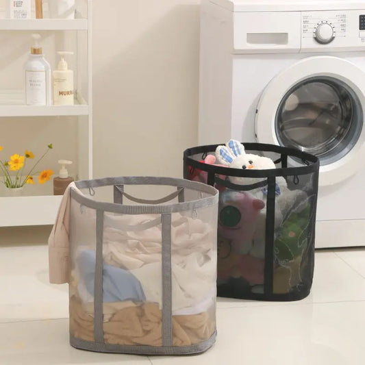 Foldable Nylon Mesh Laundry Basket with Hanging Loop