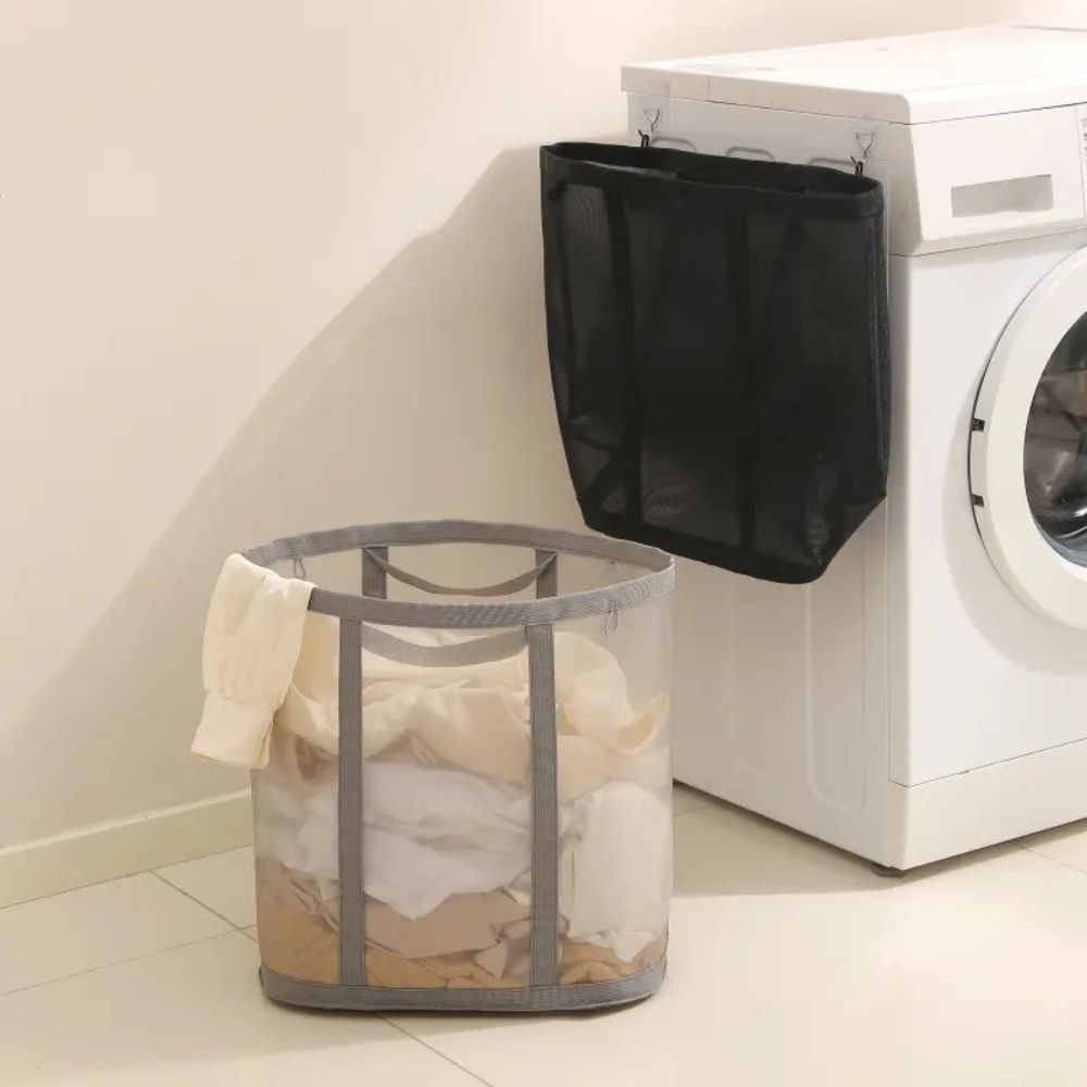 Foldable Nylon Mesh Laundry Basket with Hanging Loop