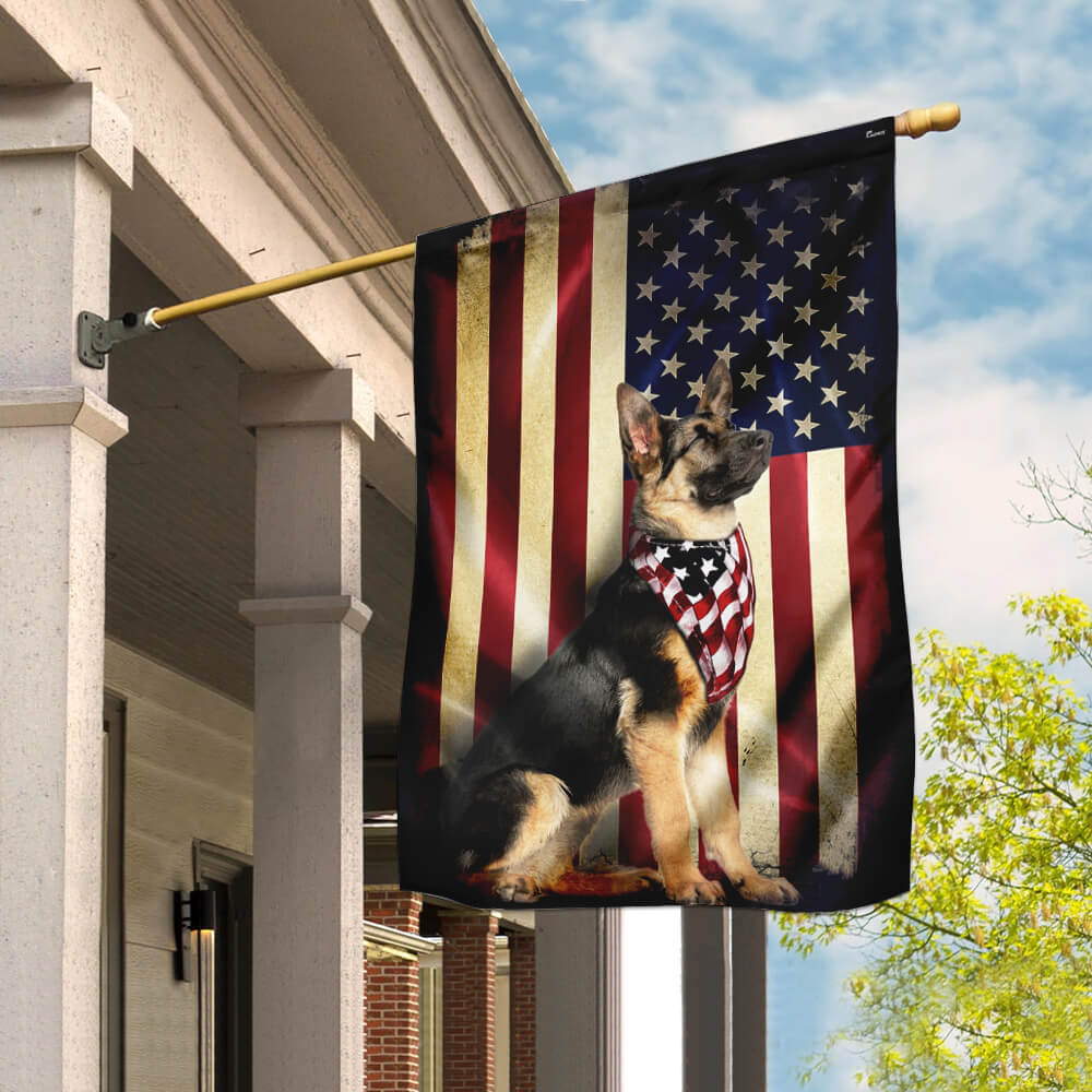 German Shepherd American Flag Double-Sided Weather-Resistant Banner