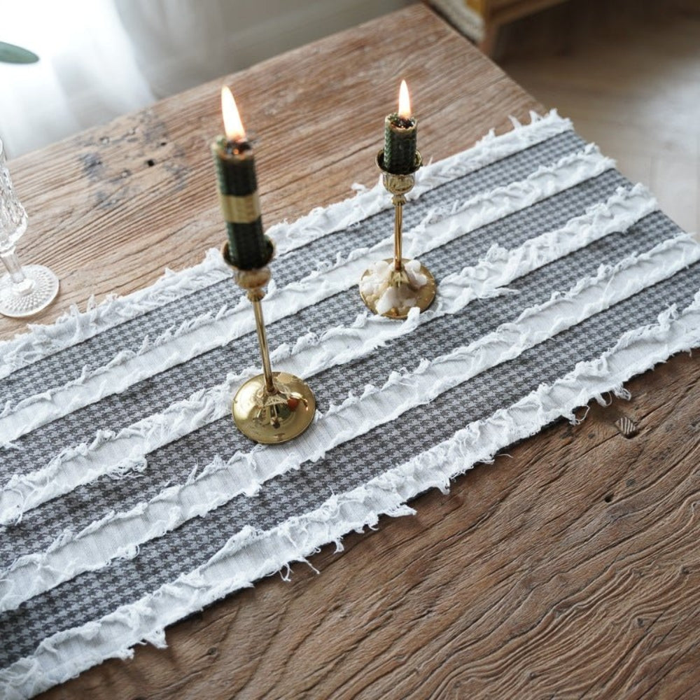 Frayed Microfiber Table Runner with Ruffled Edges