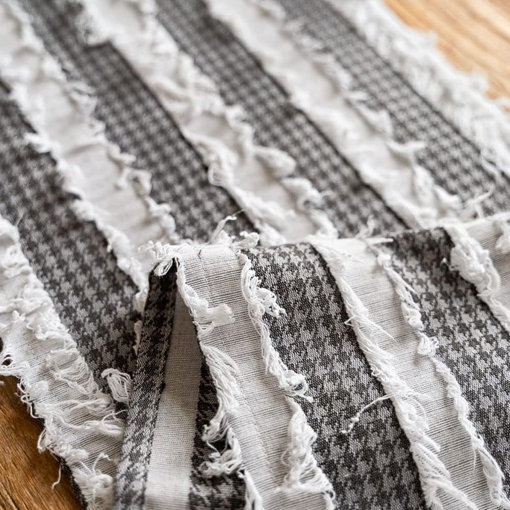 Frayed Microfiber Table Runner with Ruffled Edges