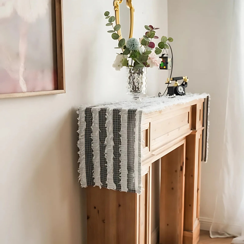 Frayed Microfiber Table Runner with Ruffled Edges