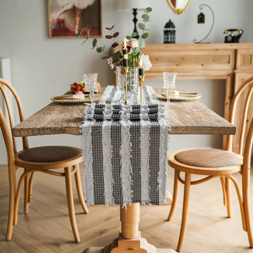 Frayed Microfiber Table Runner with Ruffled Edges