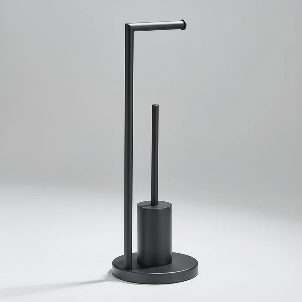 Wall-Mounted Toilet Paper Holder with Integrated Brush