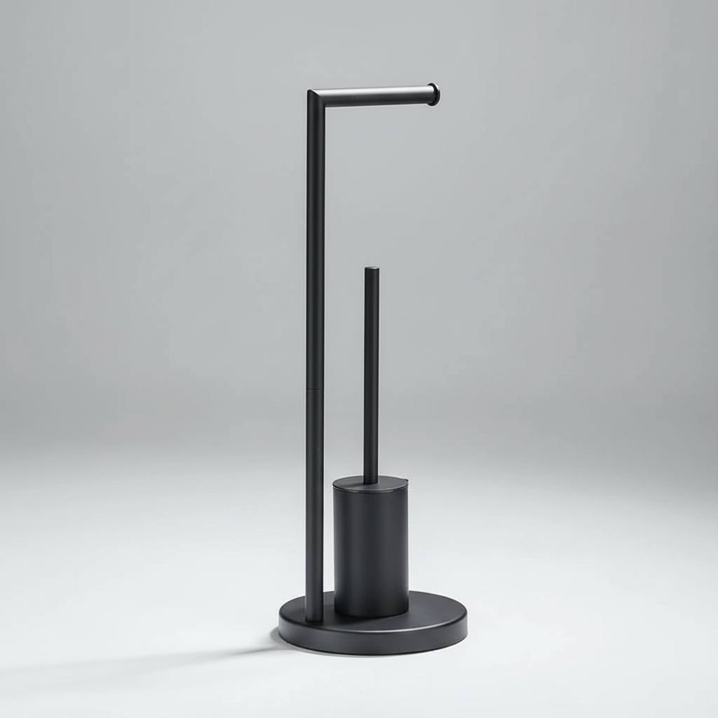 Wall-Mounted Toilet Paper Holder with Integrated Brush