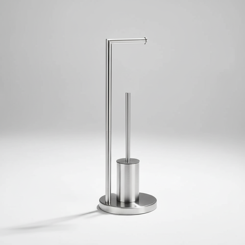 Wall-Mounted Toilet Paper Holder with Integrated Brush