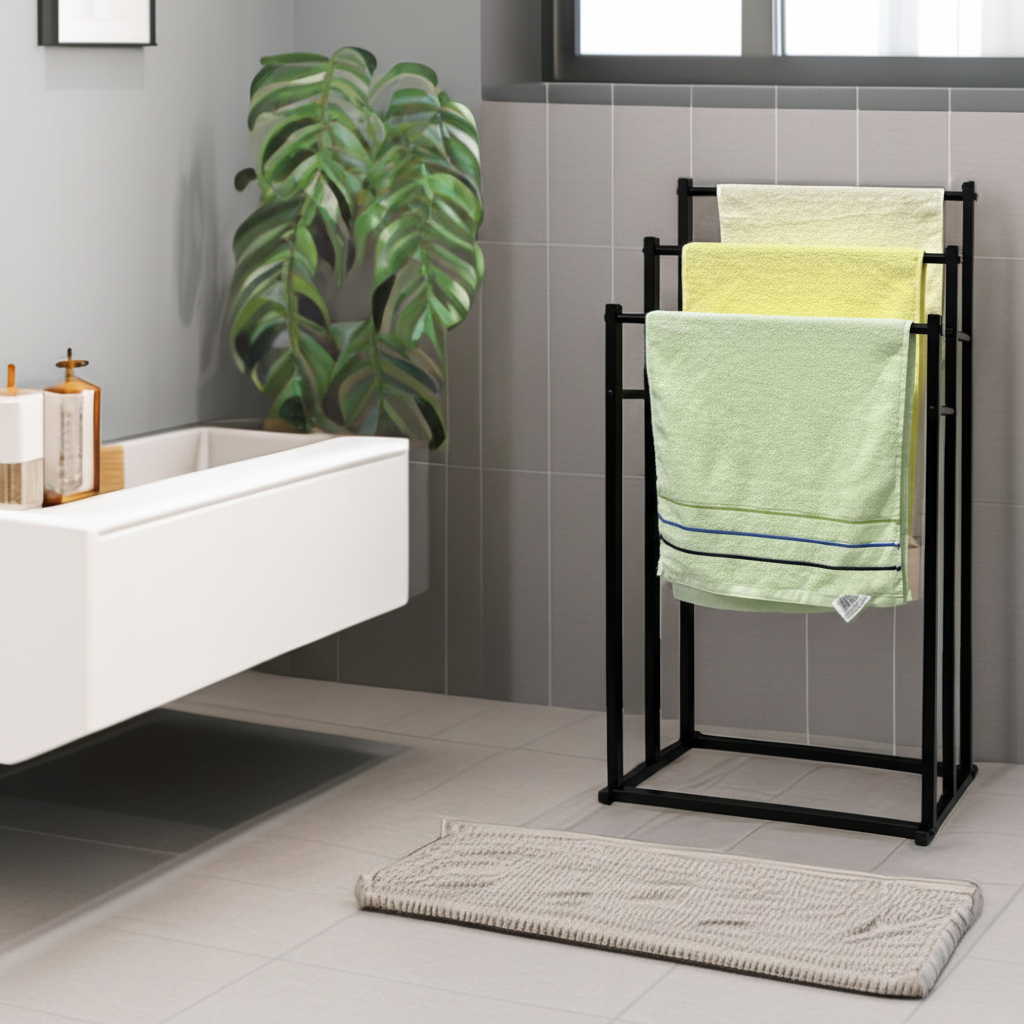 Freestanding Steel Towel Rack for Small Spaces