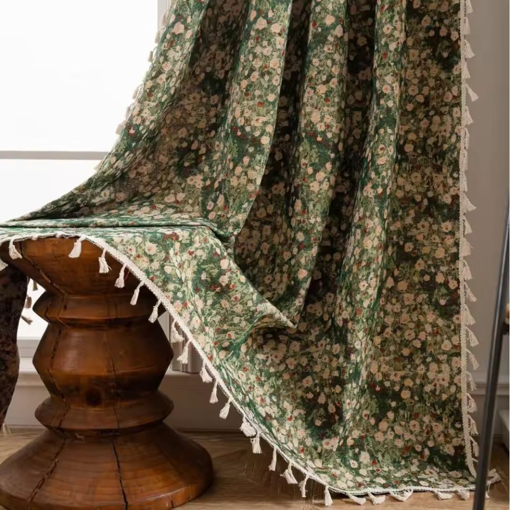 French Floral Tapestry Curtain in Microfiber Blend