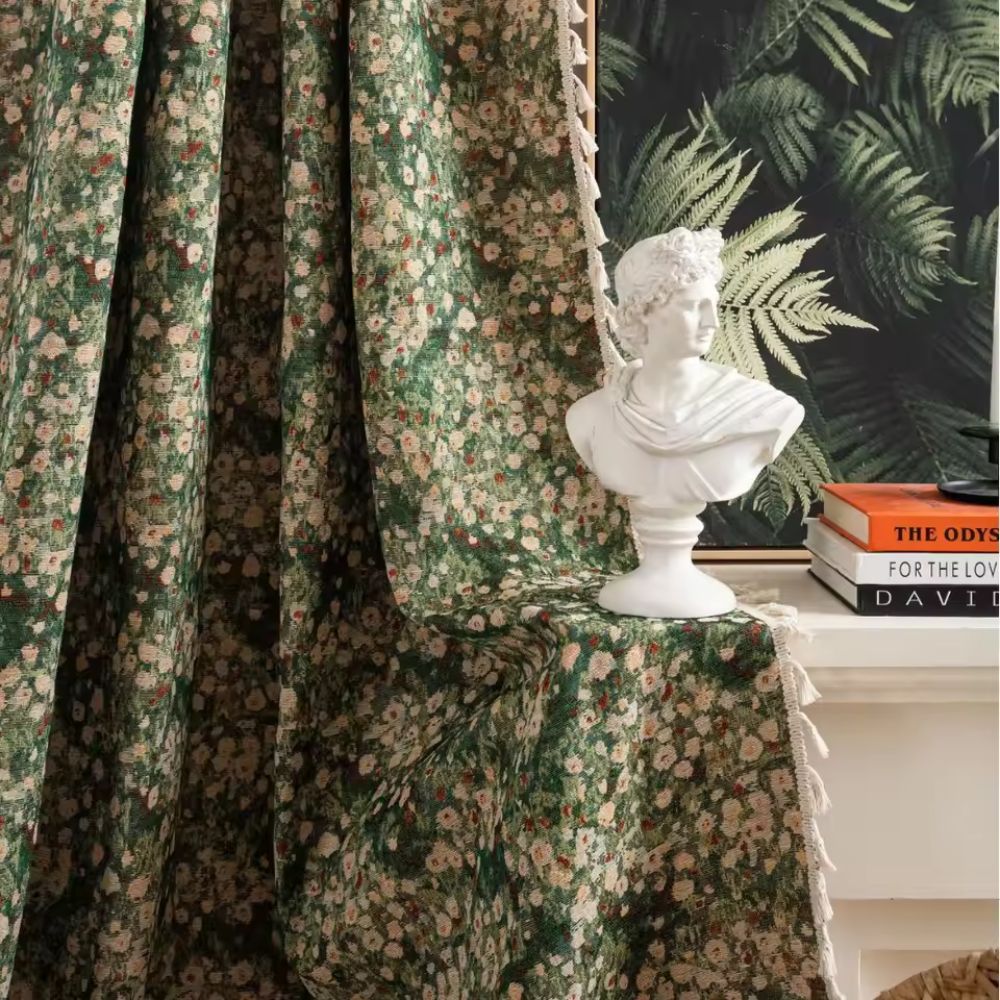 French Floral Tapestry Curtain in Microfiber Blend
