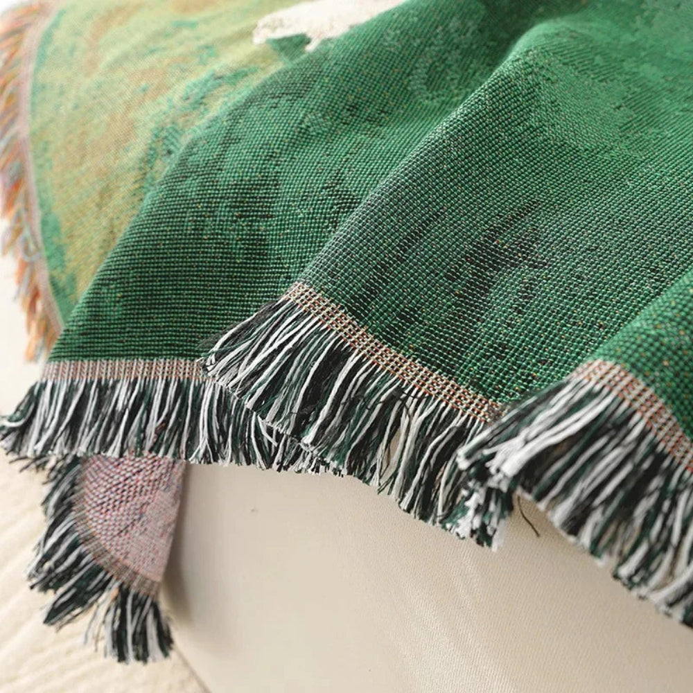 Woven Sheep Throw Blanket with Tassel Trim