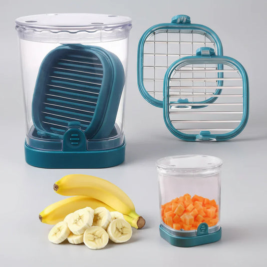 Stainless Steel Fruit Slicer with Container and Interchangeable Blades