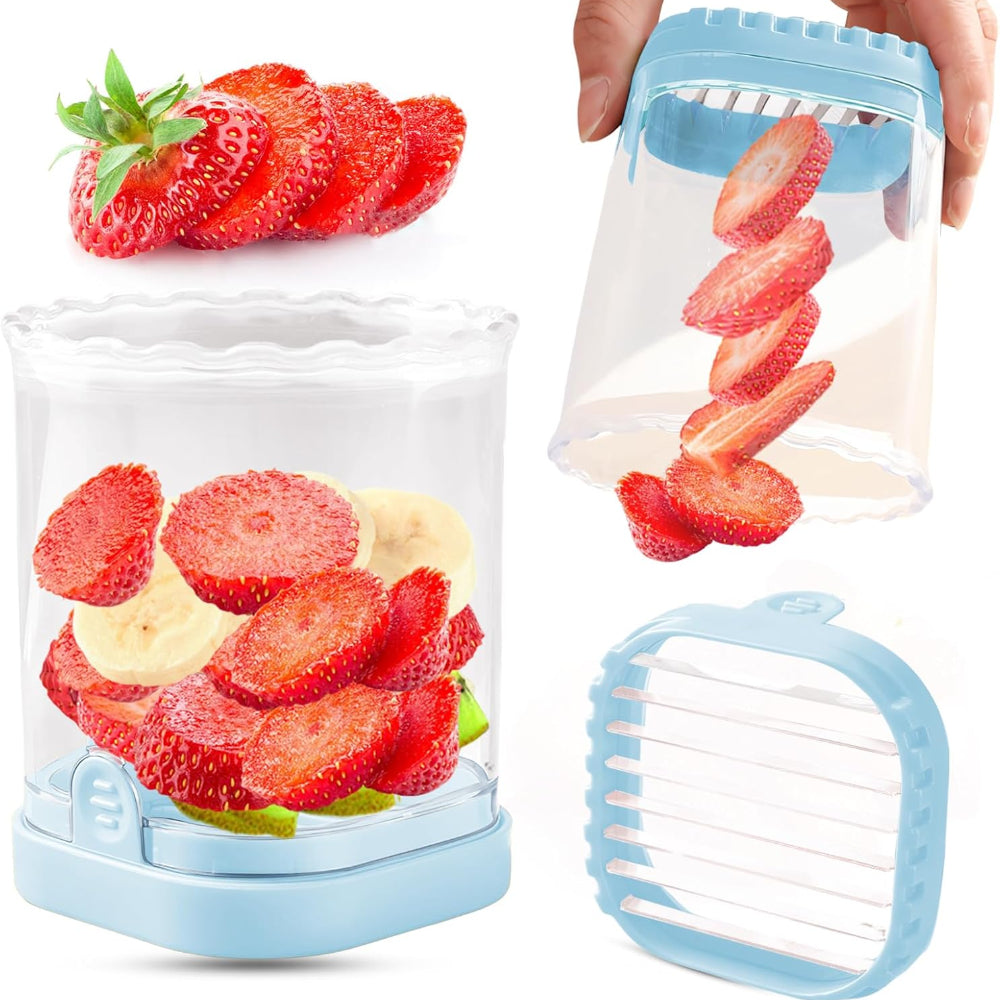 Stainless Steel Fruit Slicer with Container and Interchangeable Blades