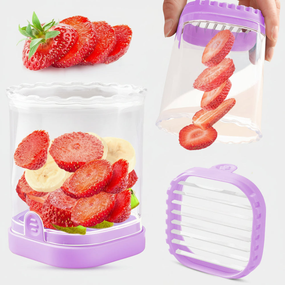 Stainless Steel Fruit Slicer with Container and Interchangeable Blades