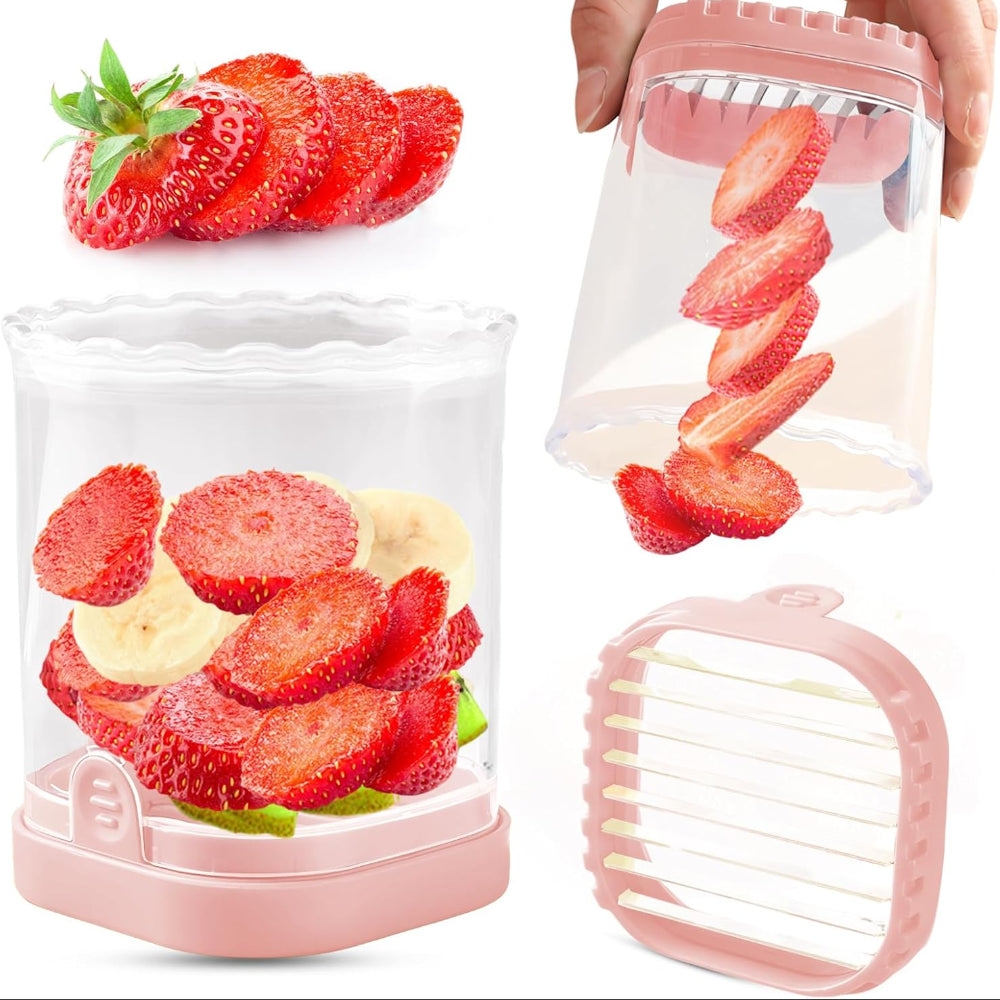 Stainless Steel Fruit Slicer with Container and Interchangeable Blades