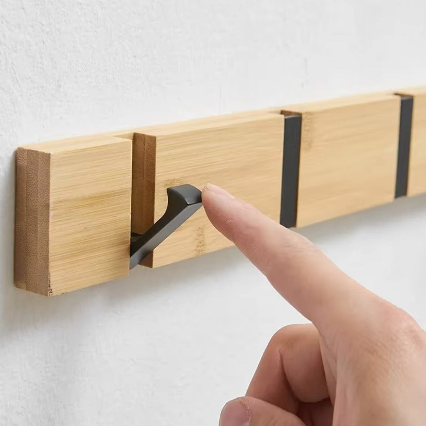 Bamboo Wall-Mounted Flip Hook Rack