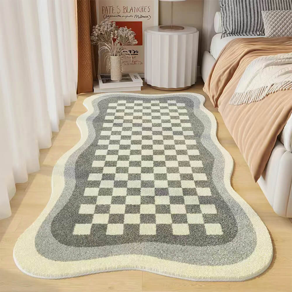 Faux Cashmere Checkerboard Nightstand Rug Irregular Shape