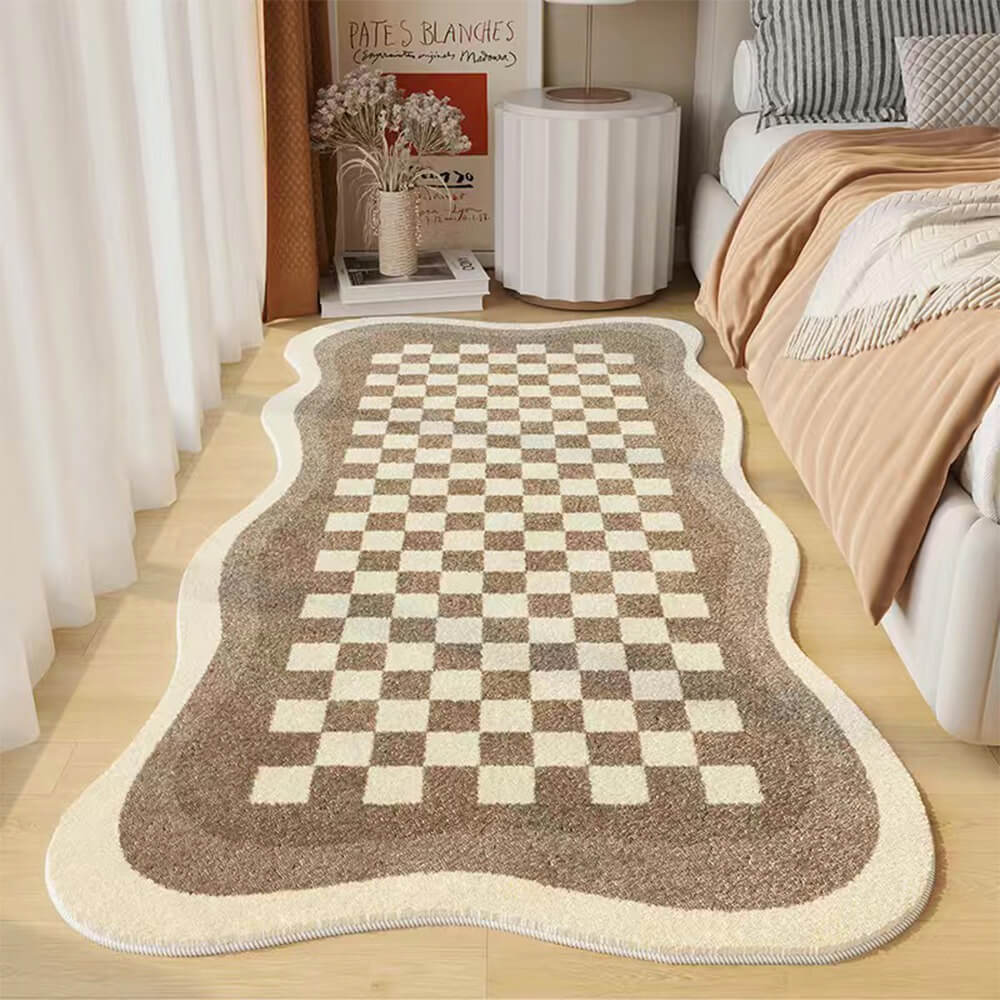 Faux Cashmere Checkerboard Nightstand Rug Irregular Shape