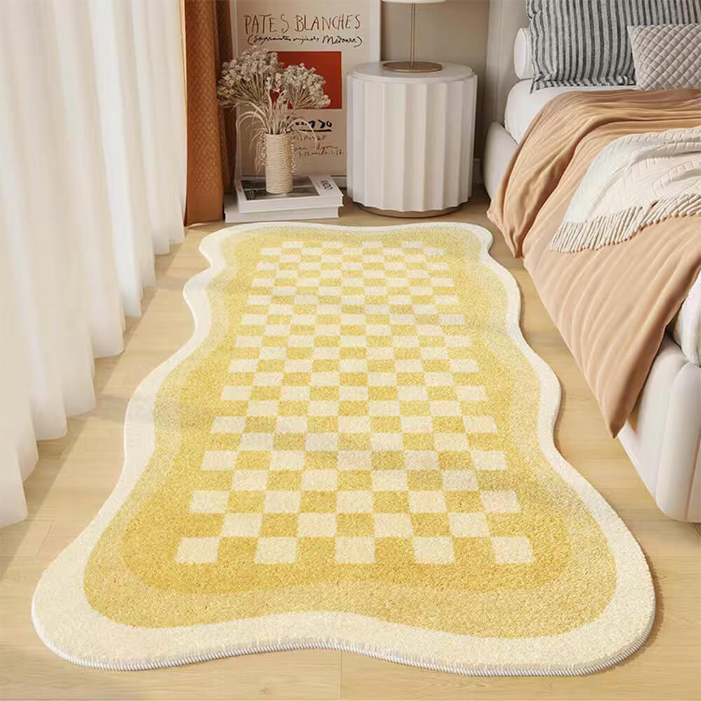 Faux Cashmere Checkerboard Nightstand Rug Irregular Shape