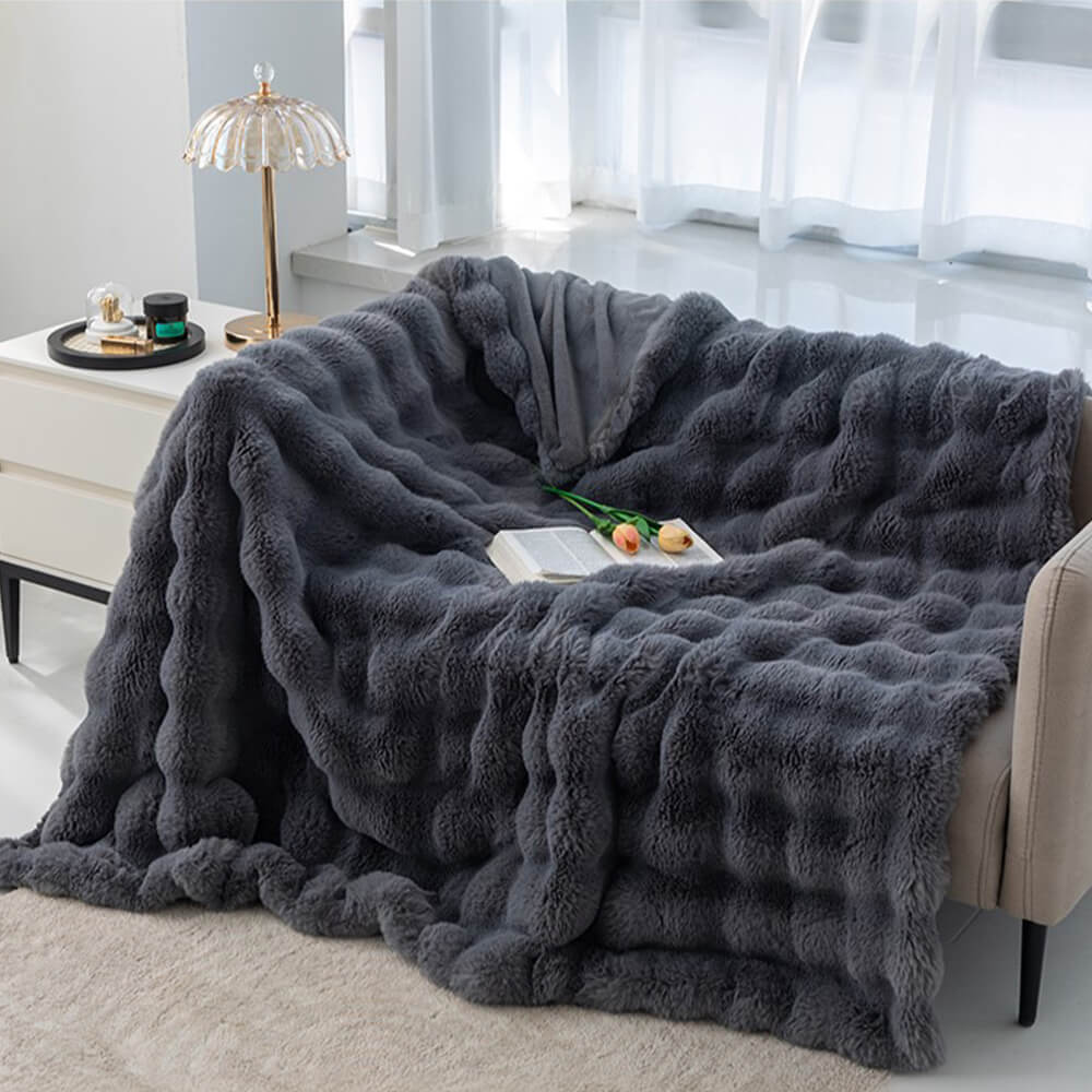 Premium Double Layer Thick Faux Rabbit Fur Blanket