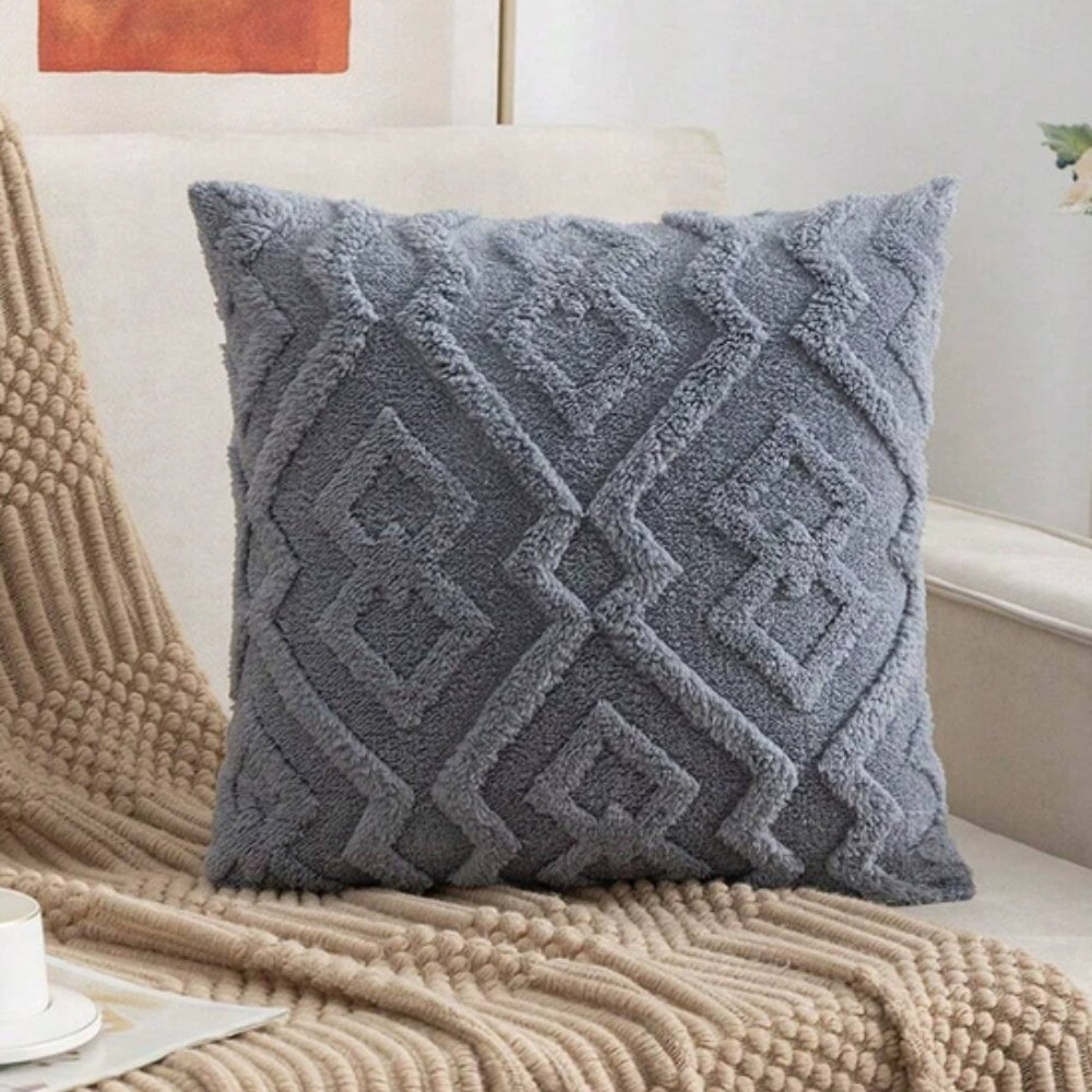 Fuzzy Diamond Pattern Plush Cushion Cover