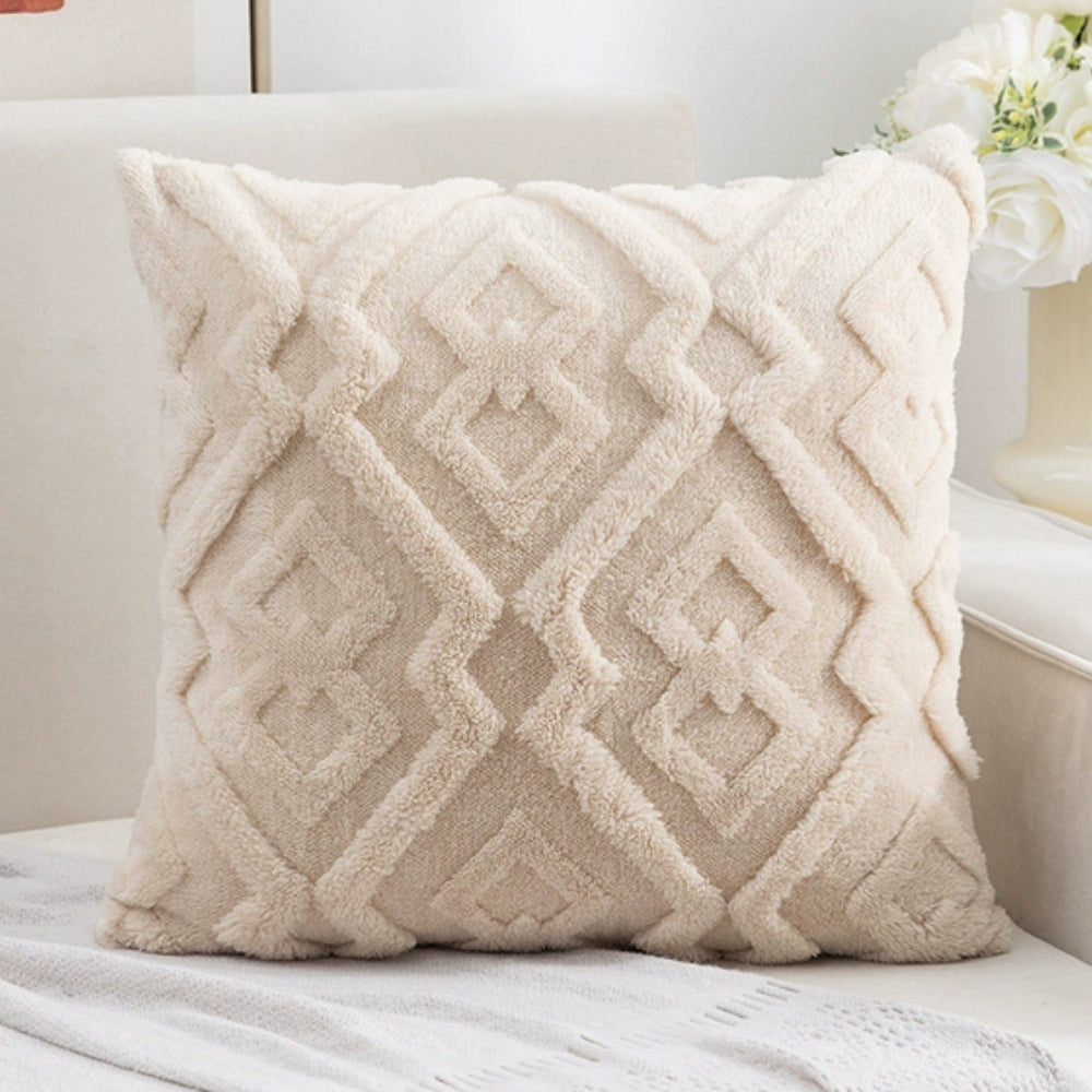 Fuzzy Diamond Pattern Plush Cushion Cover