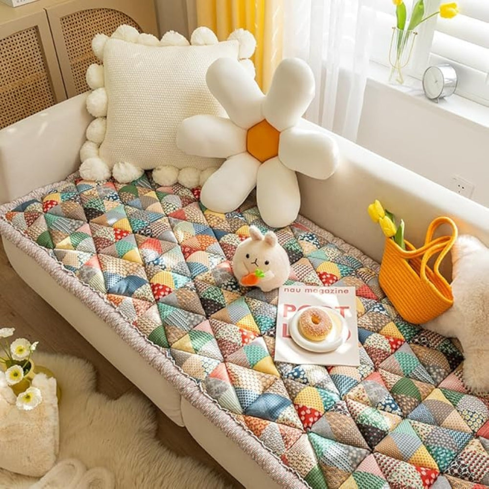 Colorful Retro Pastoral Sofa Cover with Non-Slip Backing