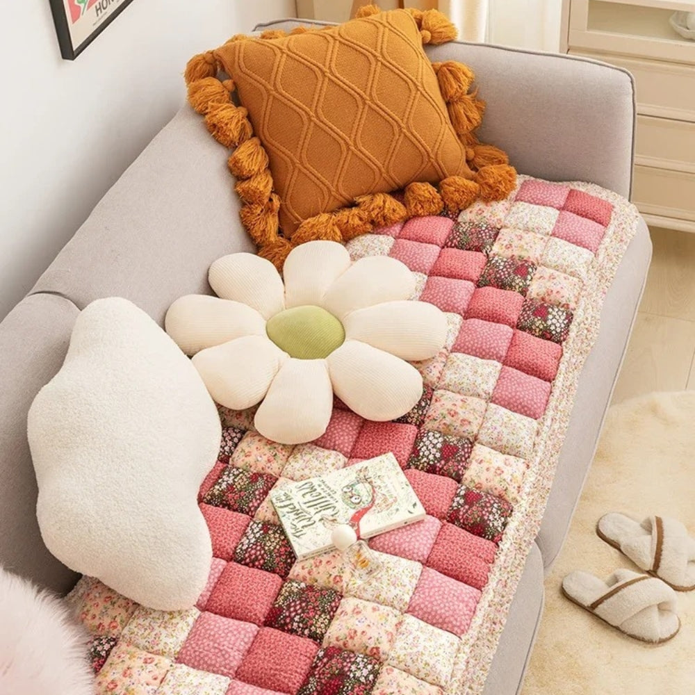 Colorful Retro Pastoral Sofa Cover with Non-Slip Backing