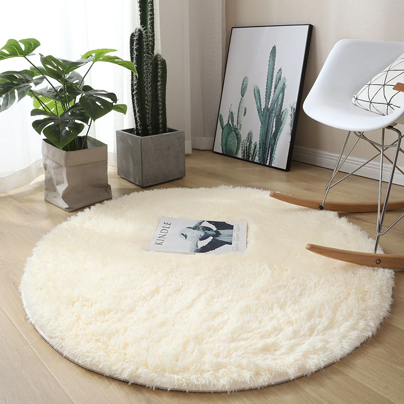 Plush White Round Area Rug with Non-Slip Backing