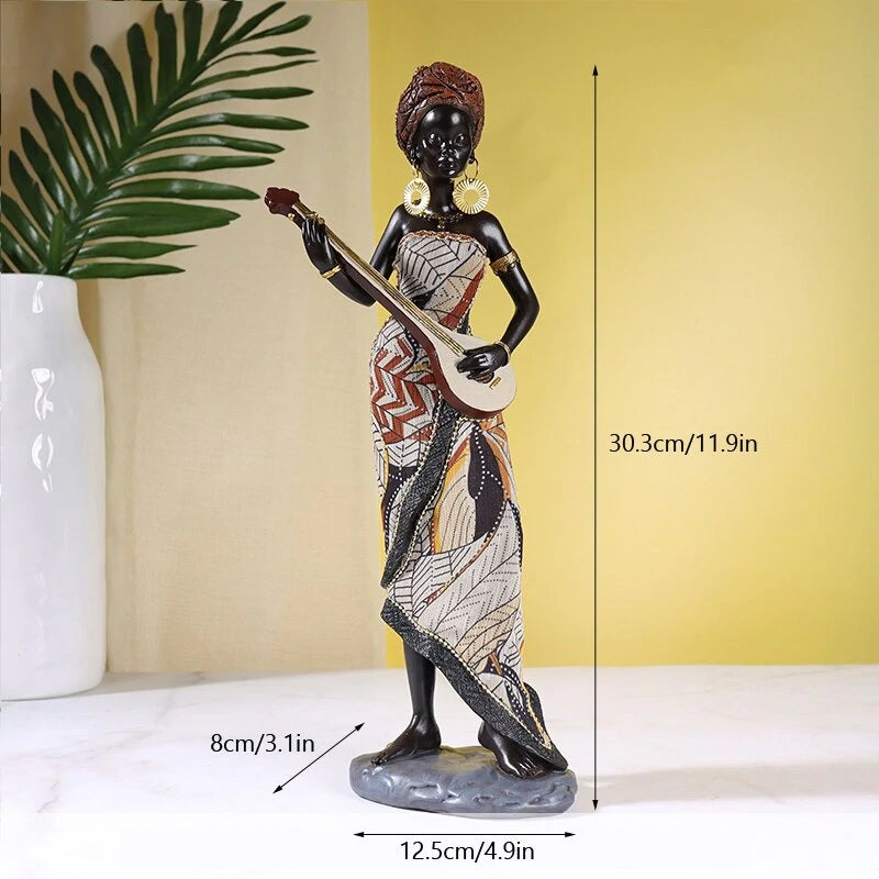 Hand-Painted African Female Musician Sculpture