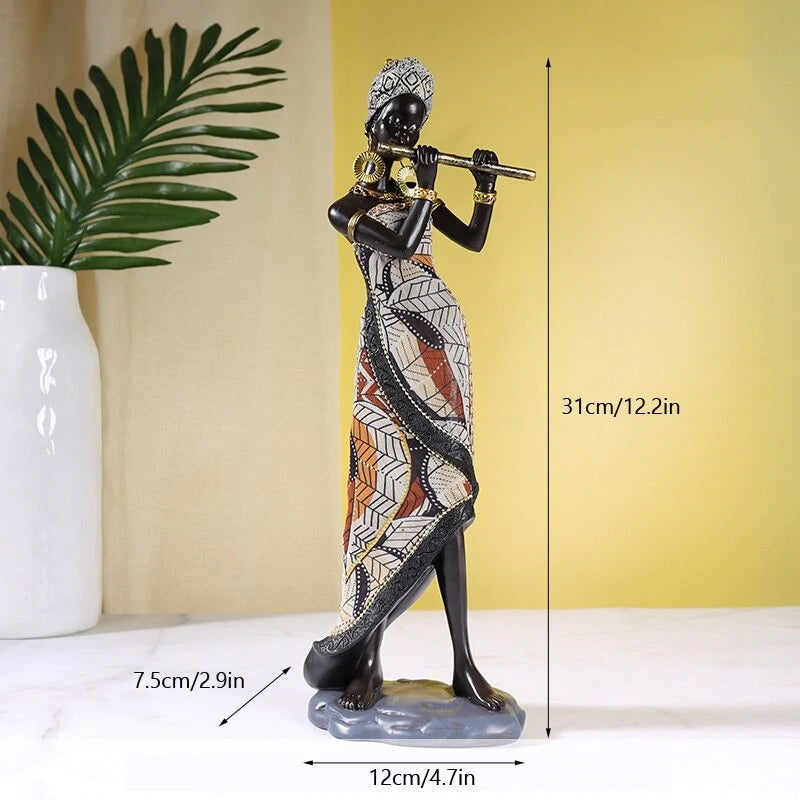 Hand-Painted African Female Musician Sculpture