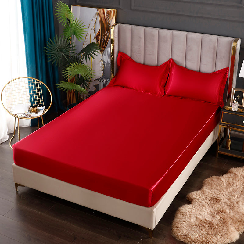 Silk Satin Elastic Fitted Sheet with Matching Pillowcases