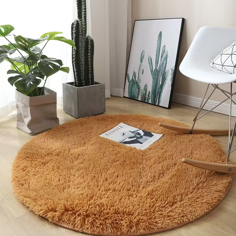 Plush White Round Area Rug with Non-Slip Backing