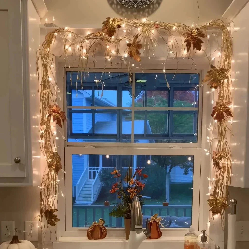 LED Decorative String Lights with Green Branches for Cozy Ambiance