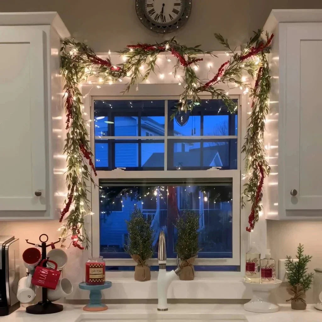 LED Decorative String Lights with Green Branches for Cozy Ambiance