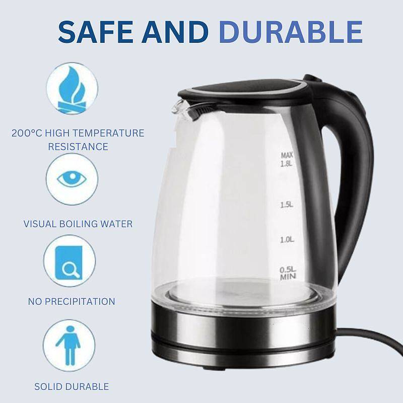 1.8L Cordless Electric Glass Kettle with LED Illumination