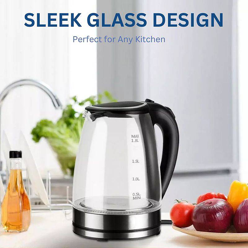 1.8L Cordless Electric Glass Kettle with LED Illumination