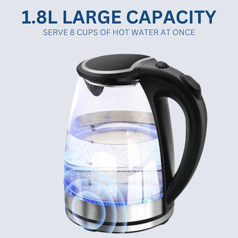 1.8L Cordless Electric Glass Kettle with LED Illumination