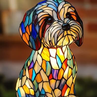 Artistic LED Night Light – Shimmering Dog Breed Statue