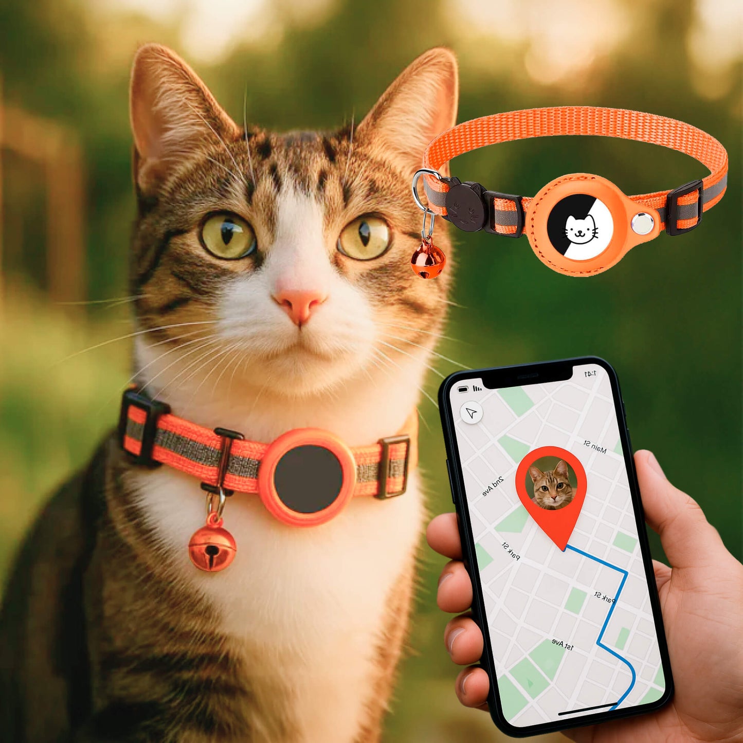 GPS Cat Tracker Collar with Quick Release and Reflective Nylon Design