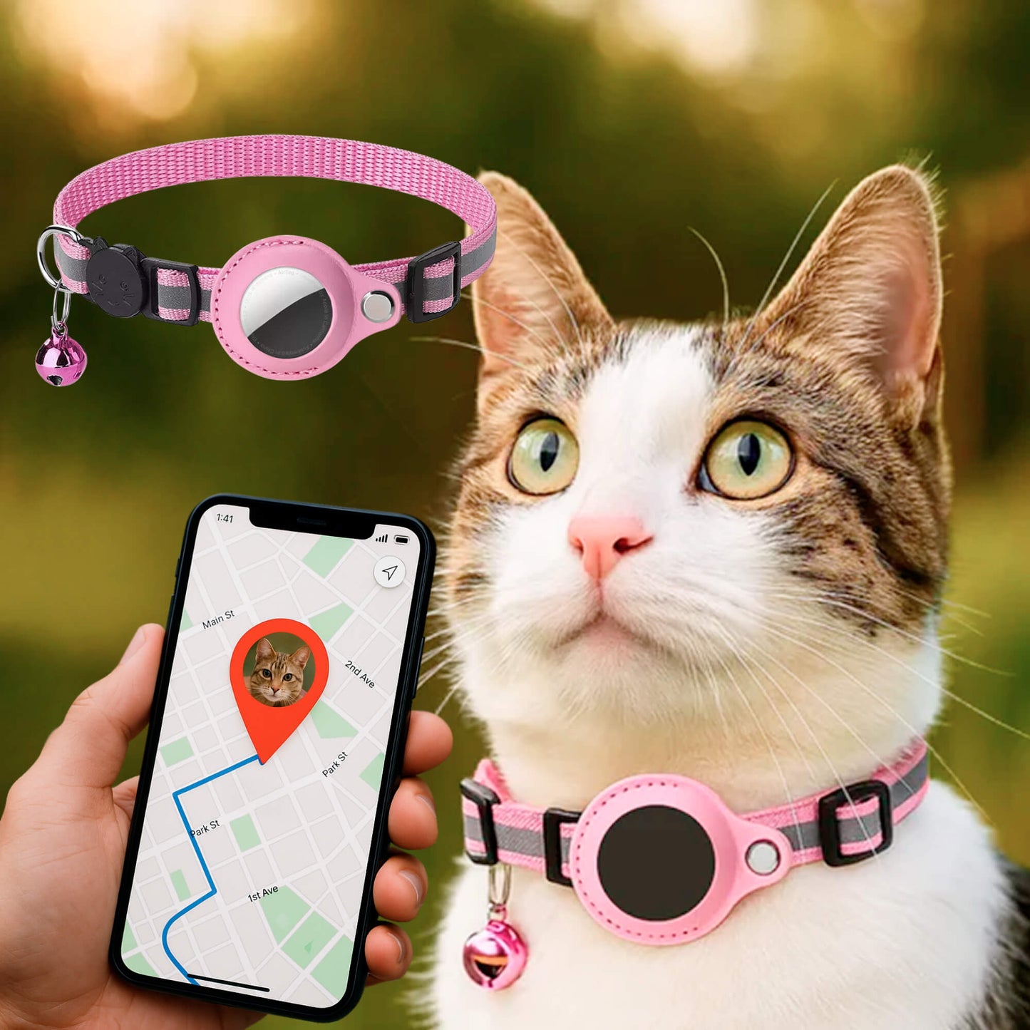 GPS Cat Tracker Collar with Quick Release and Reflective Nylon Design