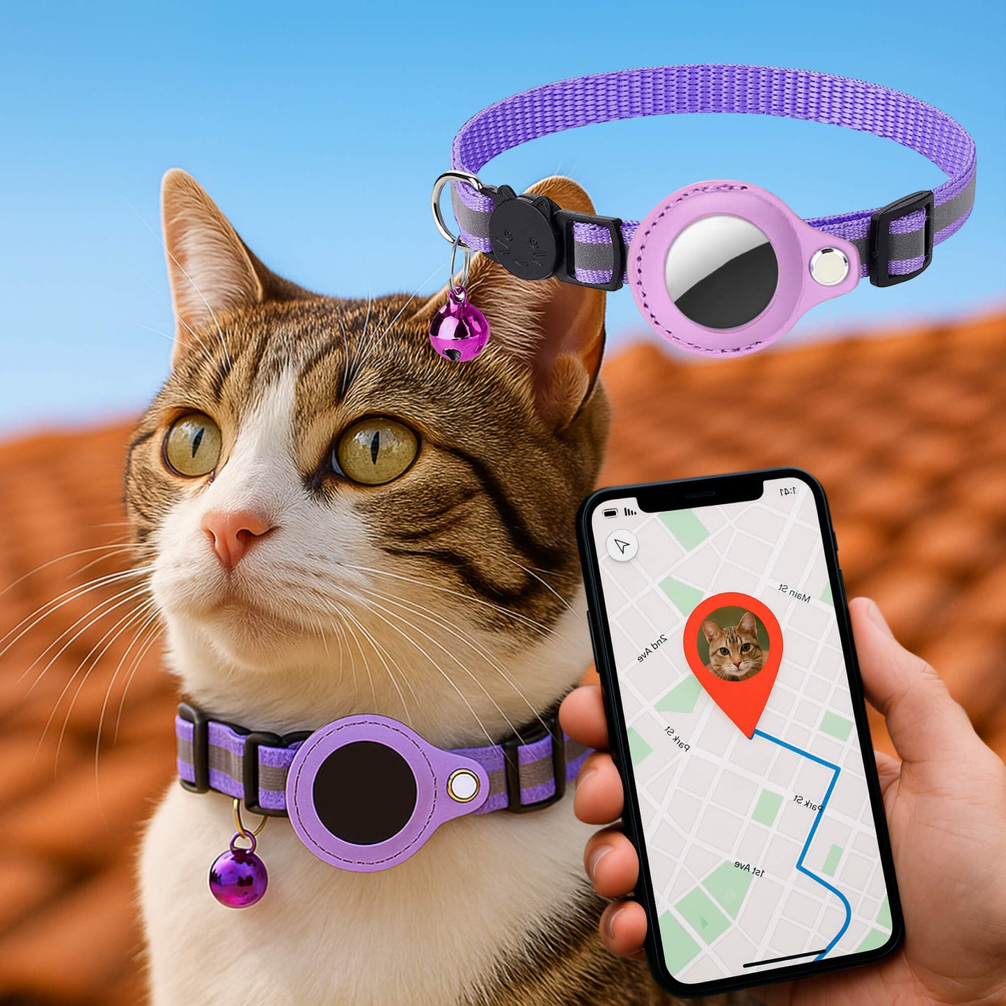 GPS Cat Tracker Collar with Quick Release and Reflective Nylon Design