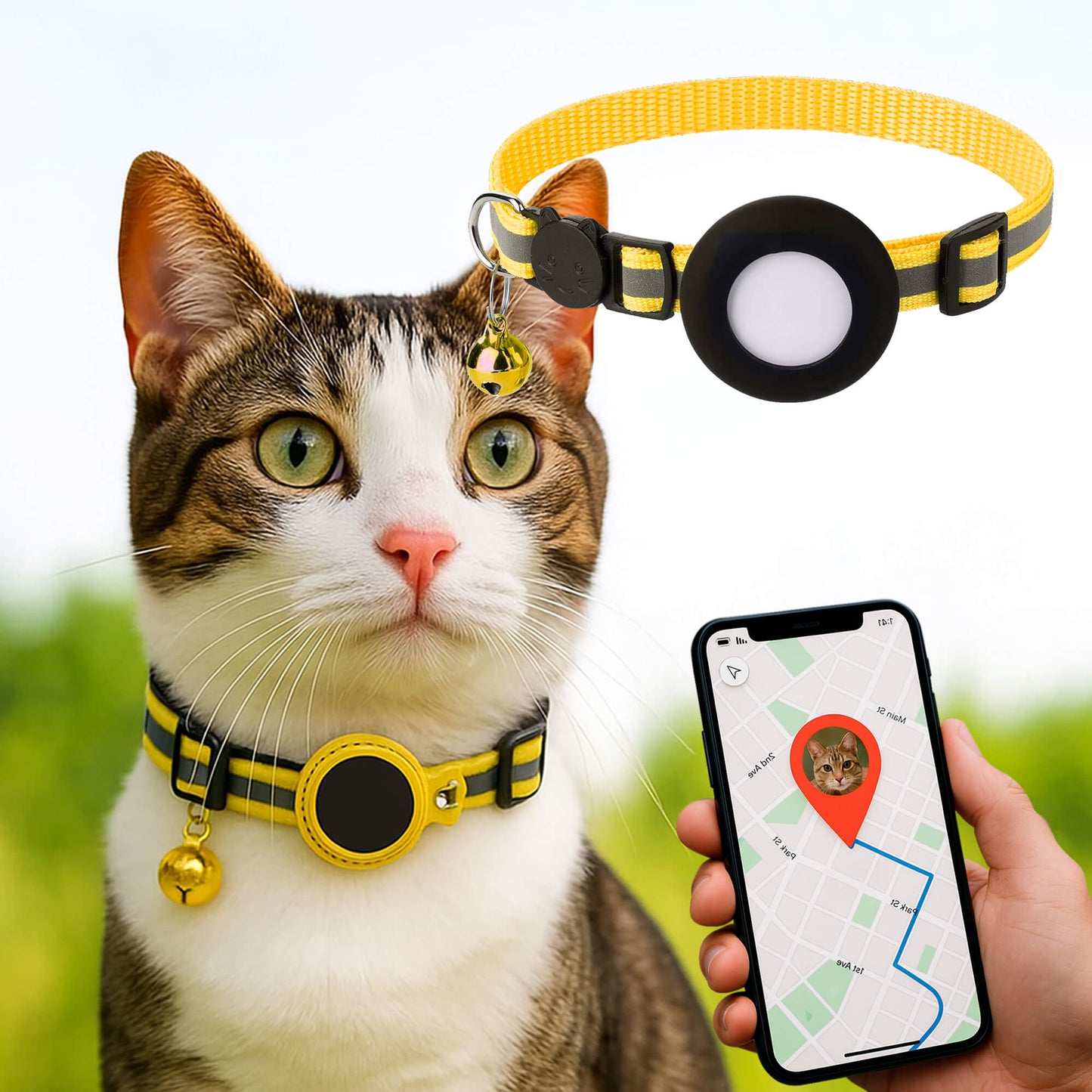 GPS Cat Tracker Collar with Quick Release and Reflective Nylon Design