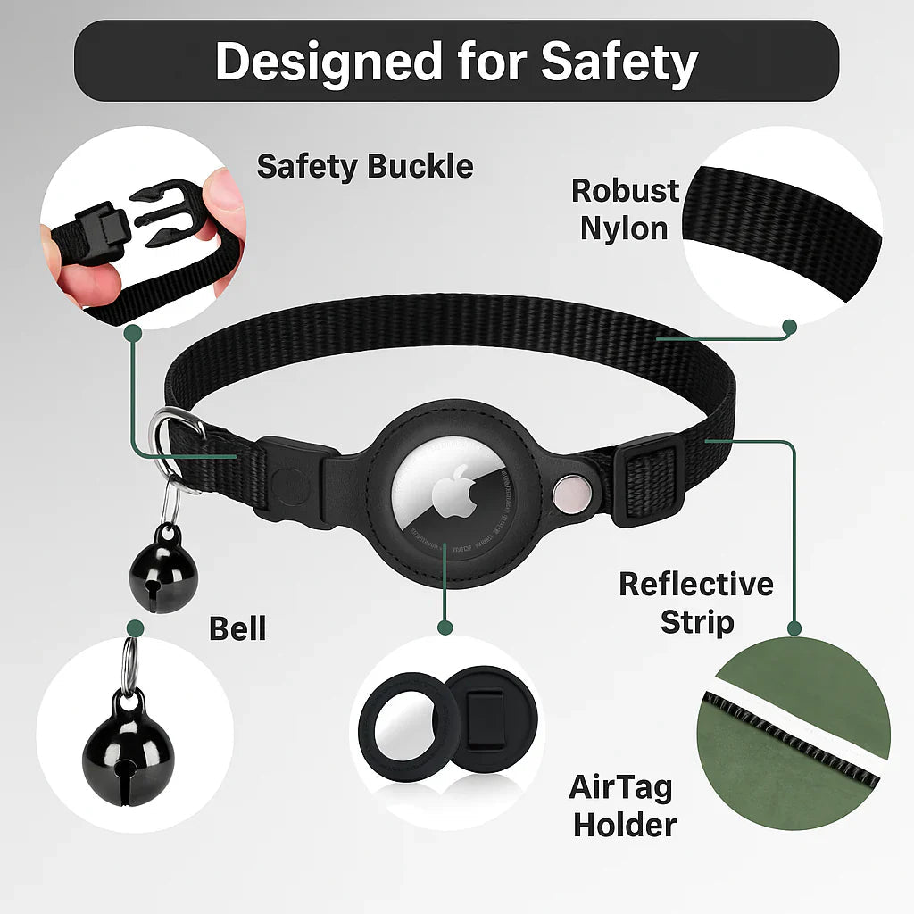 GPS Cat Tracker Collar with Quick Release and Reflective Nylon Design