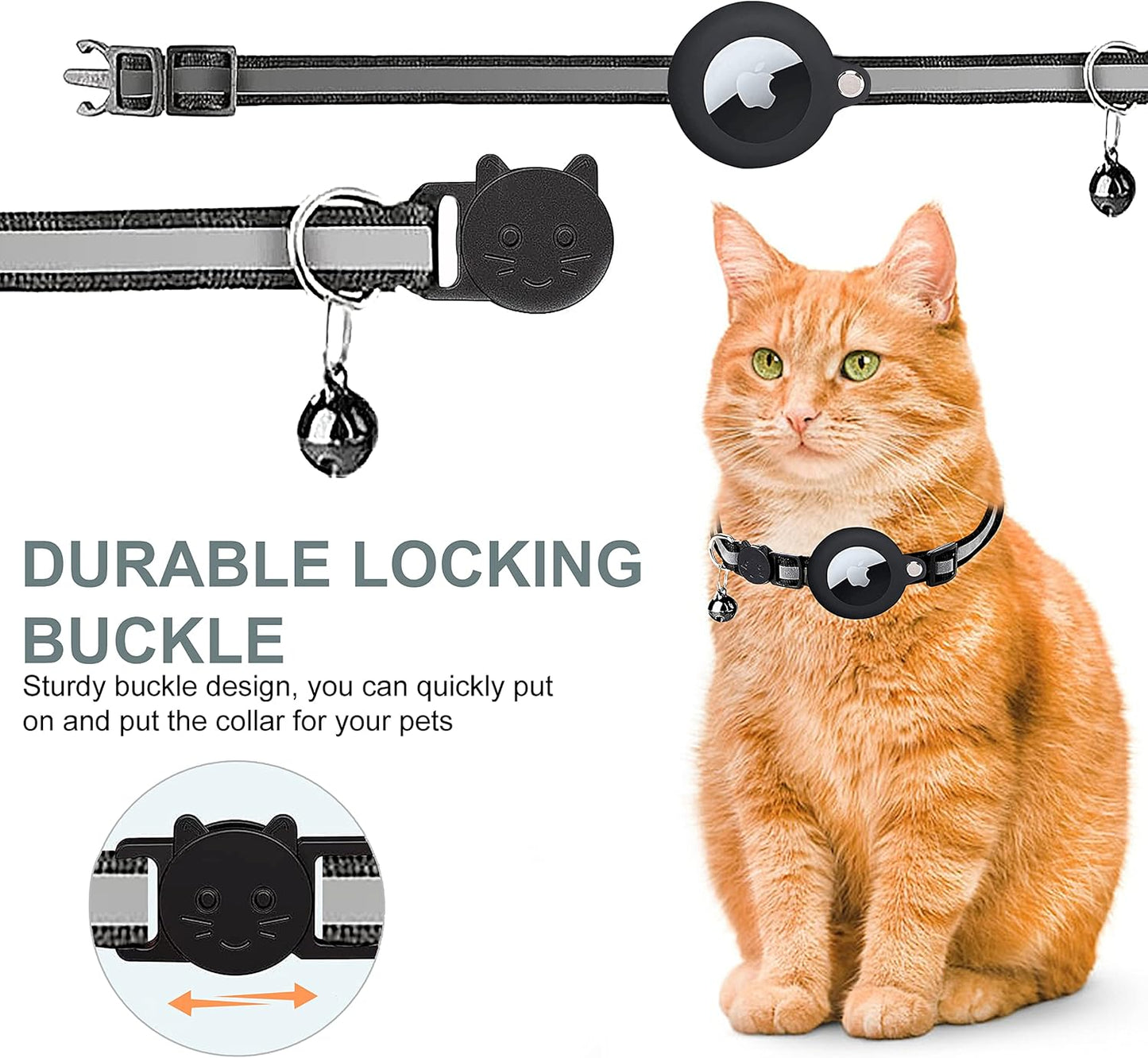 GPS Cat Tracker Collar with Quick Release and Reflective Nylon Design
