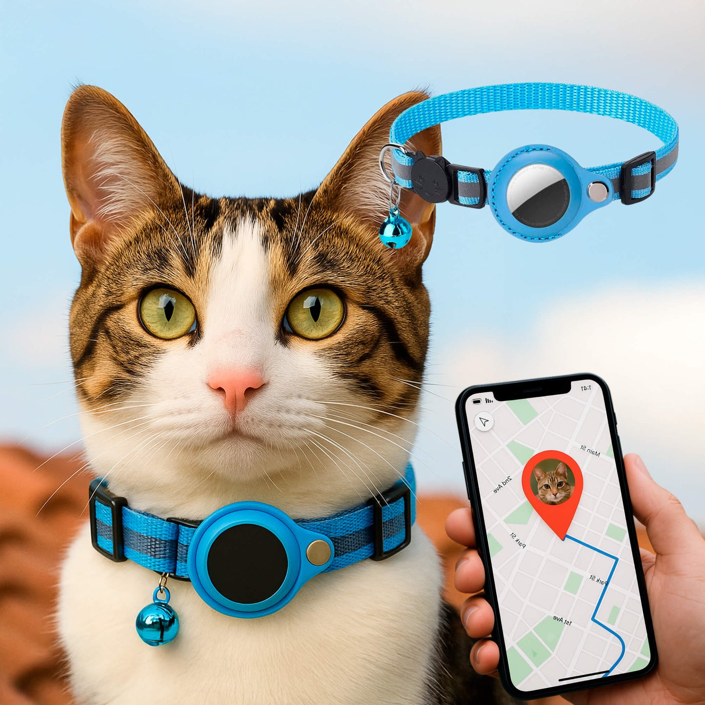 GPS Cat Tracker Collar with Quick Release and Reflective Nylon Design