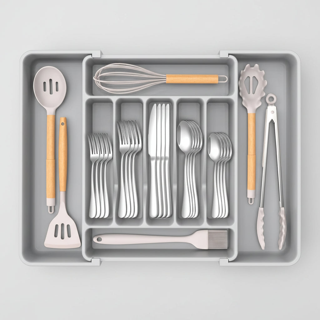 Extra Large Expandable Silverware Organizer BPA-Free Cutlery Tray