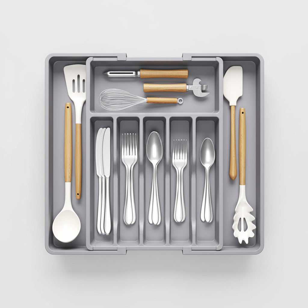 Extra Large Expandable Silverware Organizer BPA-Free Cutlery Tray