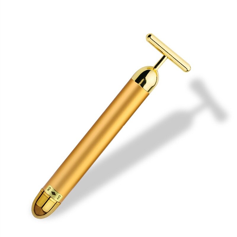 24K Gold T-Bar Facial Roller Massager with Vibration Therapy