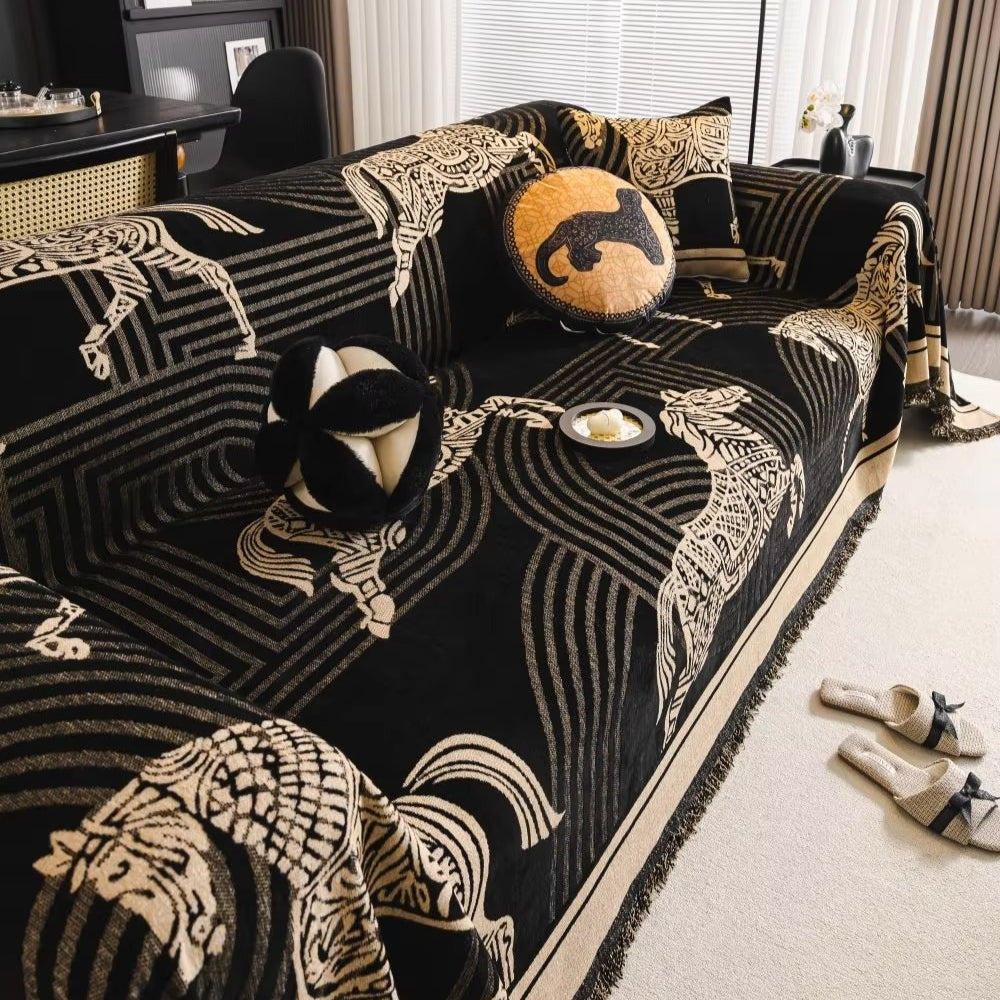 Chenille Horse Print All-Season Sofa Cover